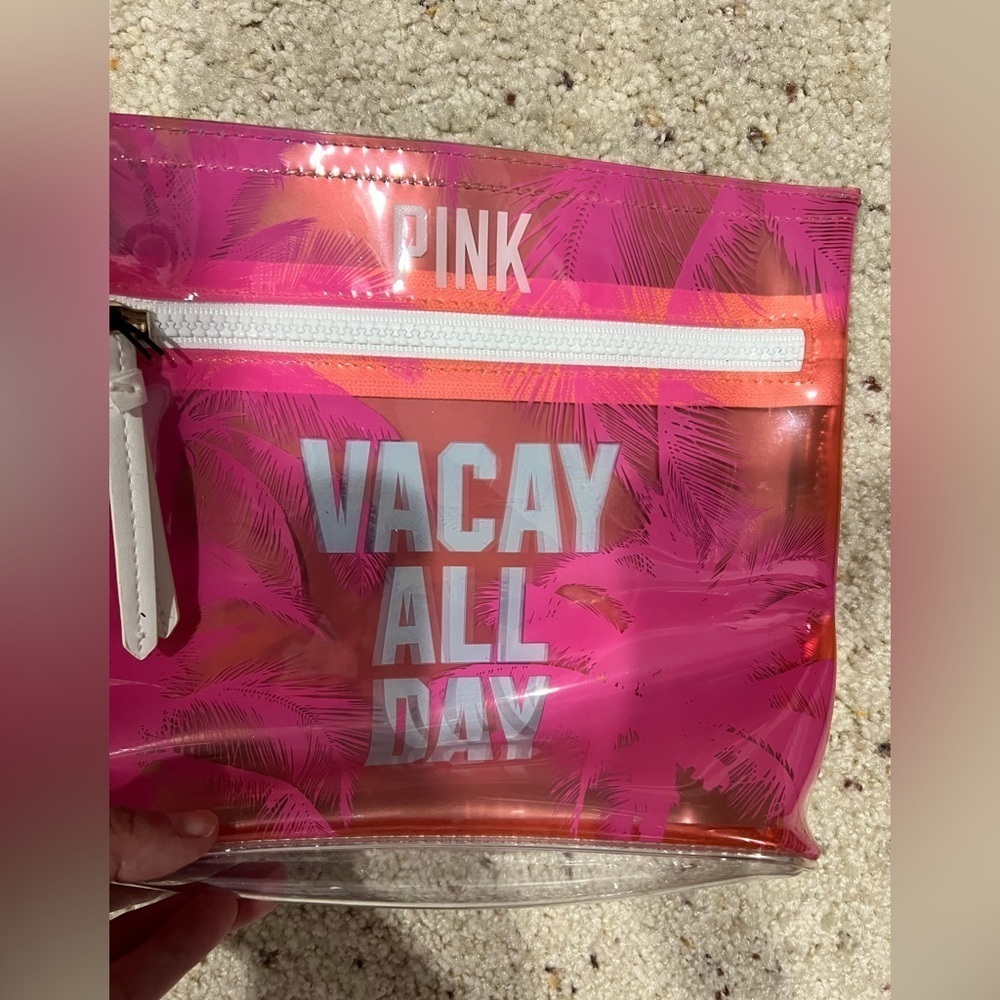 VS Victoria Secret PINK makeup bag new NWT pink blue ocean beach - Picture 3 of 4